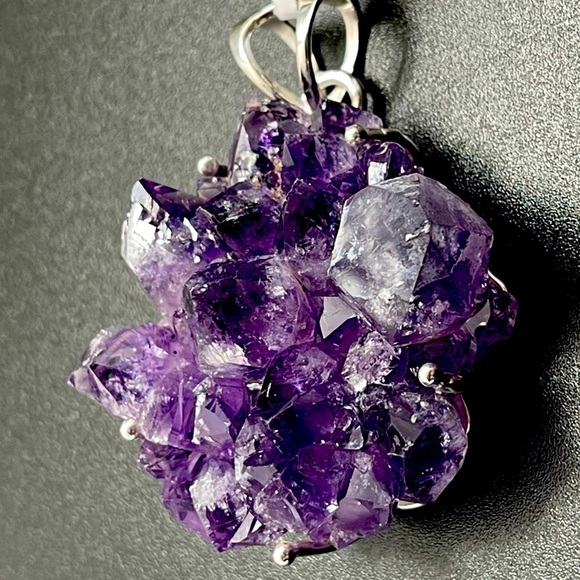 Real Druzy Amethyst NWT statement piece necklace pendant set in genuine silver - Picture 2 of 10